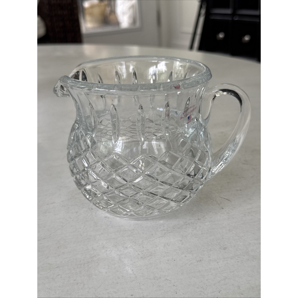 Clear Glass Lead Crystal Pitcher Vase Diamond Pattern very Heavy 5 Inch Made USA